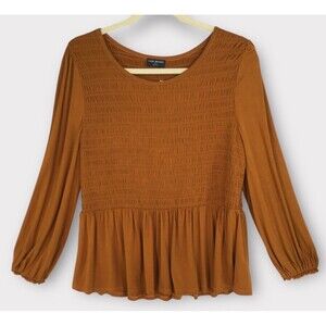 Lane Bryant NEW Smocked Tunic Top Womens 22/24 Stretch Cinnamon Rust Drop Waist